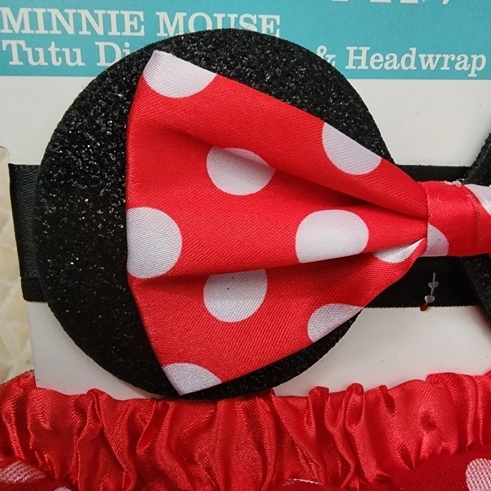 NWT Disney Baby Minnie Mouse Tutu Diaper Cover & Headwrap Set Baby Infant New